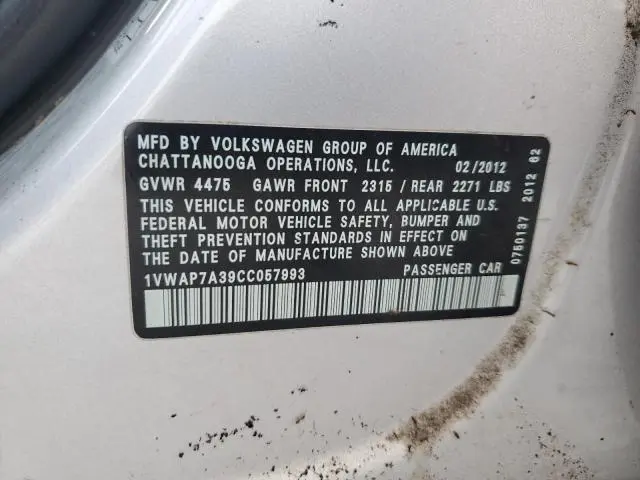 2012 VOLKSWAGEN PASSAT S  