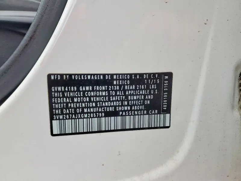 2016 VOLKSWAGEN JETTA S  