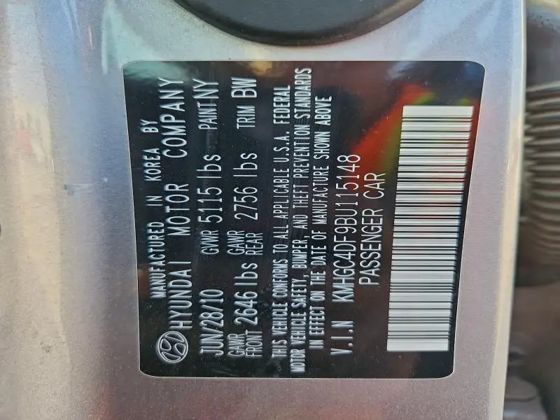 2011 HYUNDAI GENESIS 4.6L  