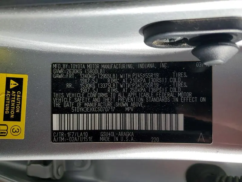 2012 TOYOTA HIGHLANDER LIMITED  