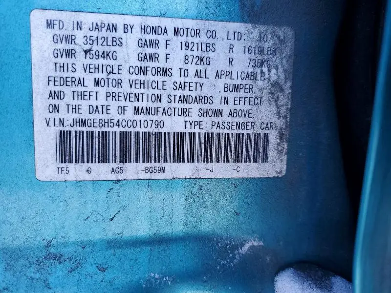 2012 HONDA FIT SPORT  