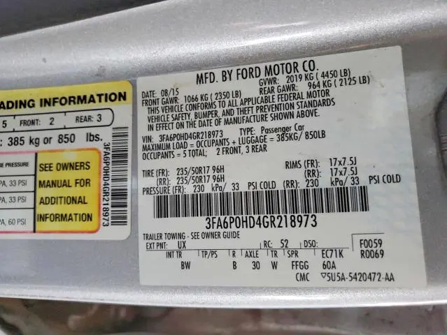 2016 FORD FUSION SE  