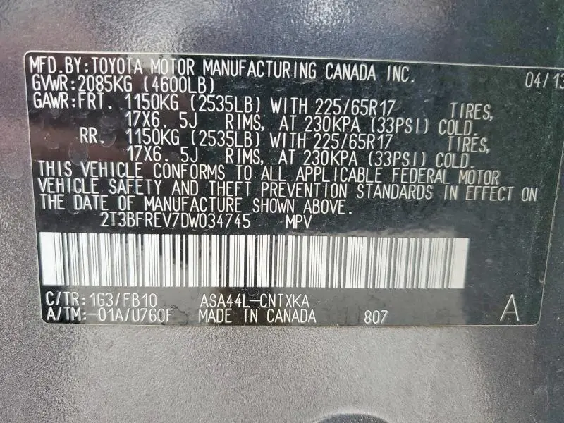 2013 TOYOTA RAV4 LE  
