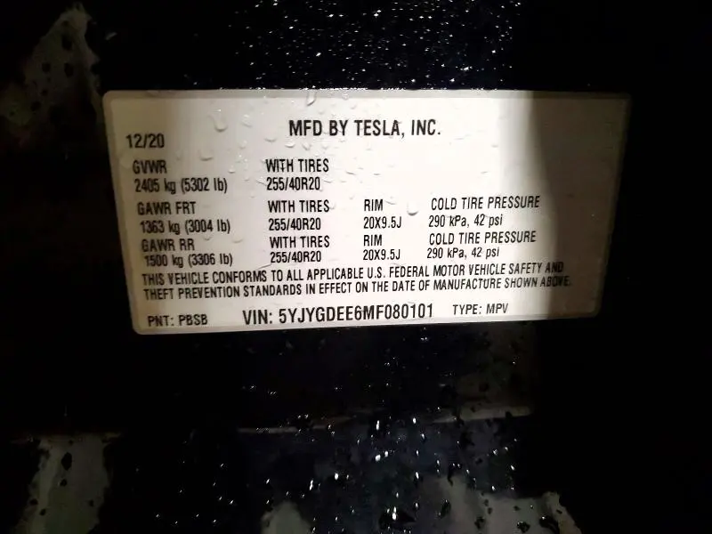 2021 TESLA MODEL Y   