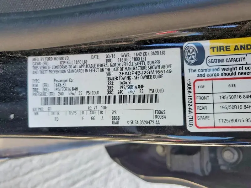 2016 FORD FIESTA SE  