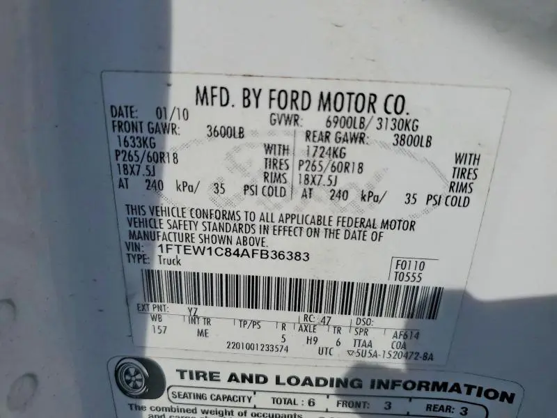 2010 FORD F150 SUPERCREW  