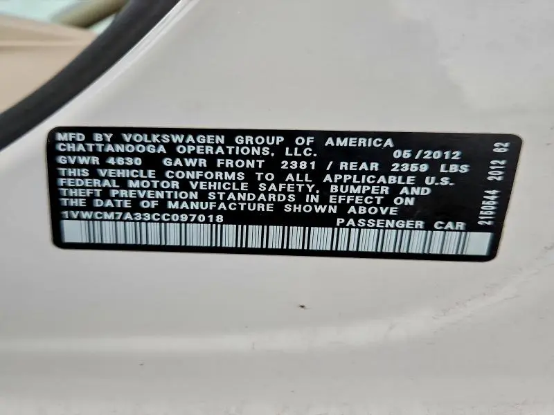 2012 VOLKSWAGEN PASSAT SEL  