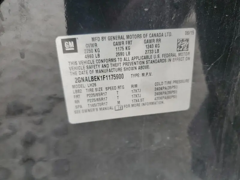 2015 CHEVROLET EQUINOX LT  