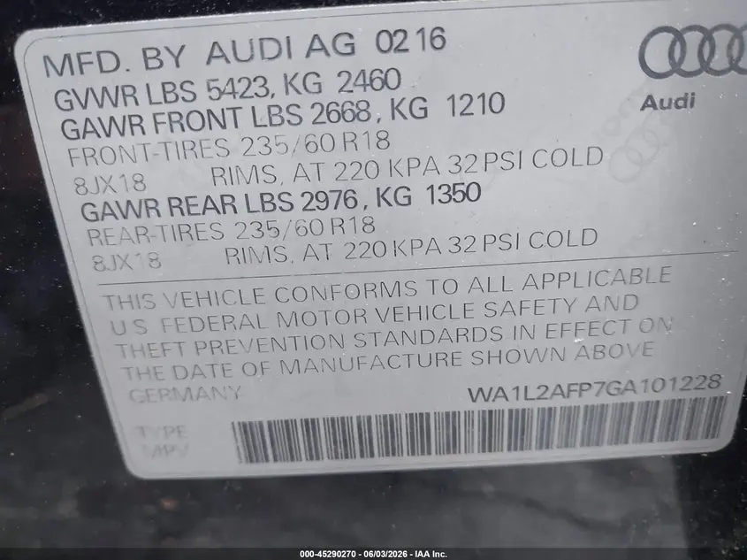 2016 AUDI Q5 2.0T PREMIUM