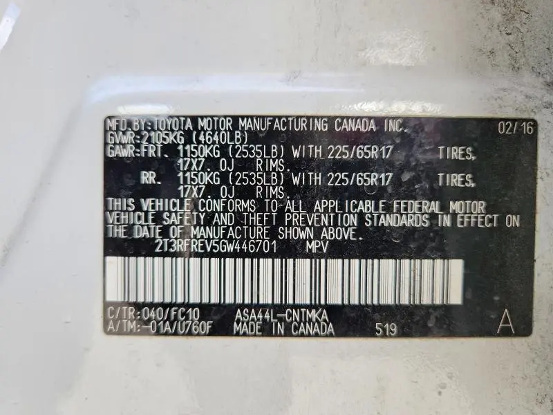 2016 TOYOTA RAV4 XLE  