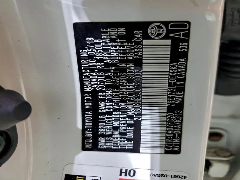 2018 TOYOTA COROLLA L  