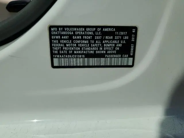 2018 VOLKSWAGEN PASSAT S  