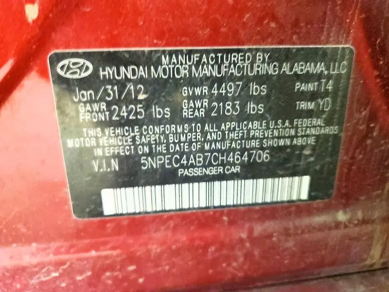 2012 HYUNDAI SONATA LIMITED 2.0T  