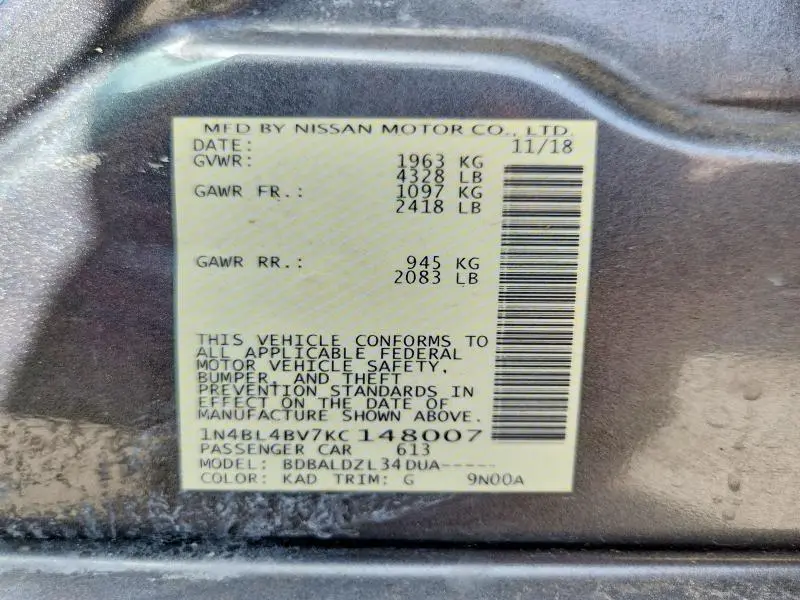 2019 NISSAN ALTIMA S  