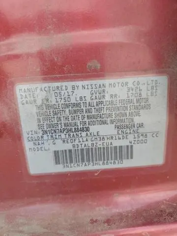 2017 NISSAN VERSA S  