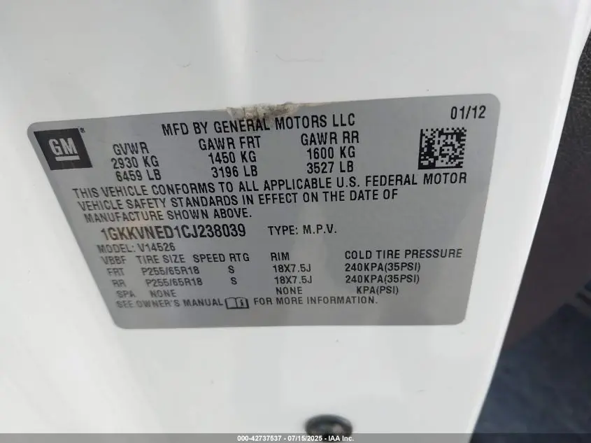 2012 GMC ACADIA SL
