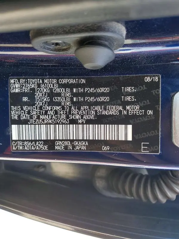 2019 TOYOTA 4RUNNER LIMITED  