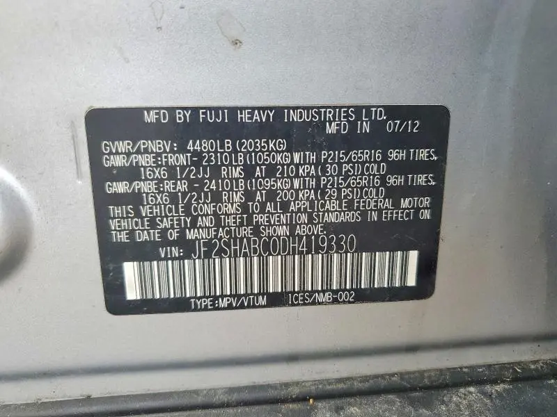 2013 SUBARU FORESTER 2.5X  