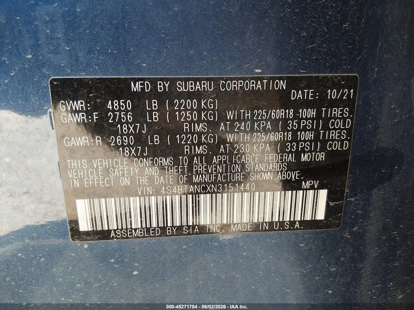 2022 SUBARU OUTBACK LIMITED
