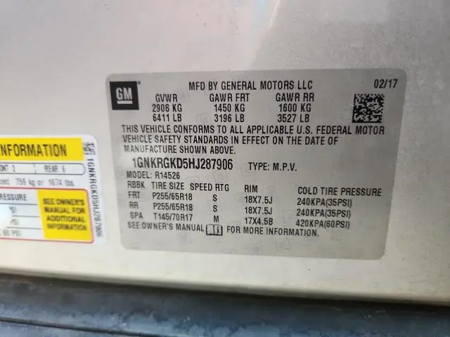 2017 CHEVROLET TRAVERSE LT  