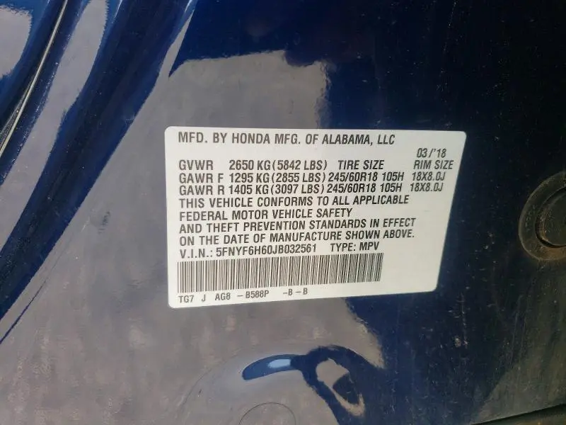 2018 HONDA PILOT   