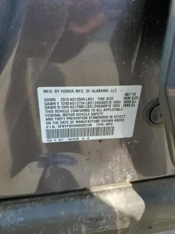 2019 HONDA PILOT EXL  