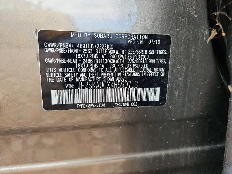 2019 SUBARU FORESTER LIMITED  