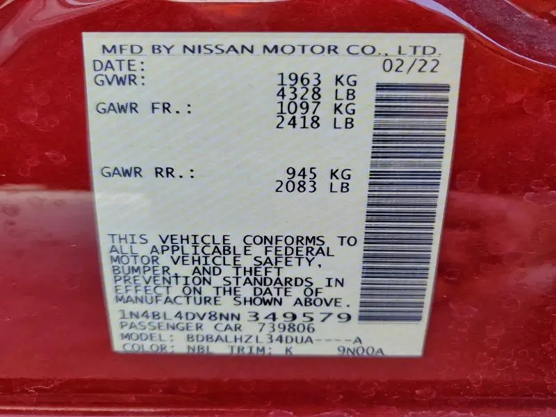 2022 NISSAN ALTIMA SV  