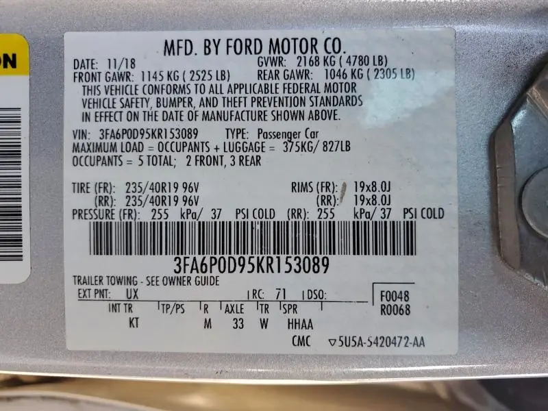 2019 FORD FUSION TITANIUM  