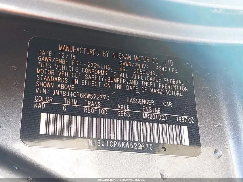 2019 NISSAN ROGUE SPORT SV