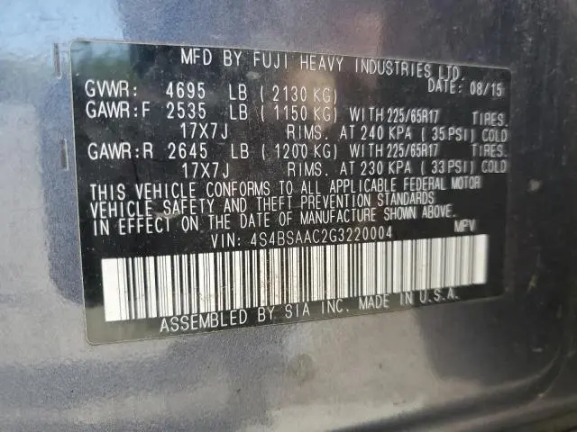 2016 SUBARU OUTBACK 2.5I