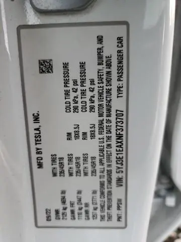 2022 TESLA MODEL 3   