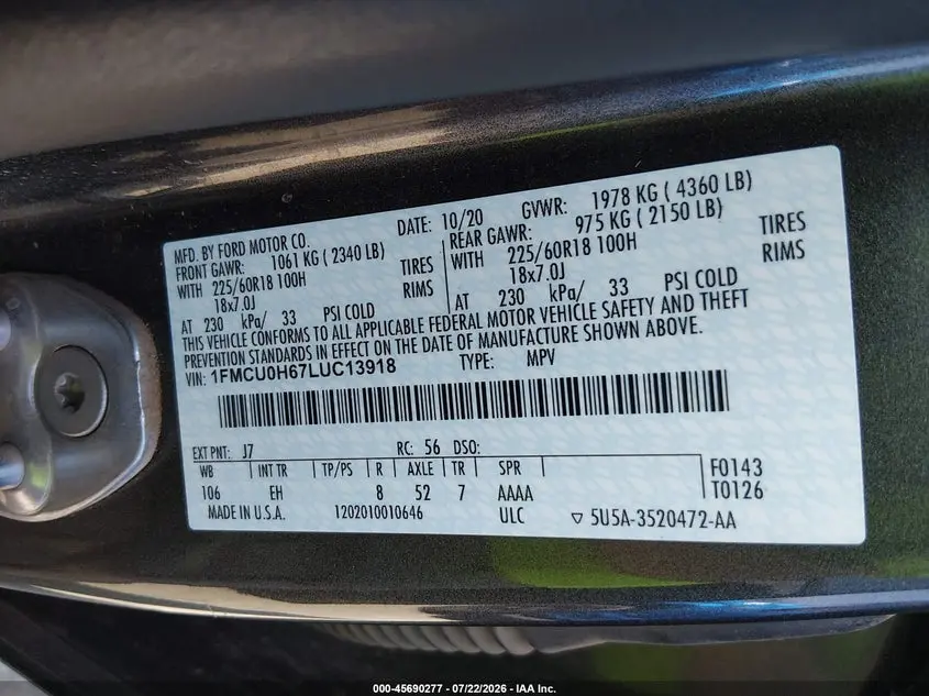 2020 FORD ESCAPE SEL