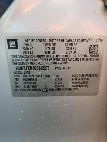 2016 CHEVROLET EQUINOX LT  