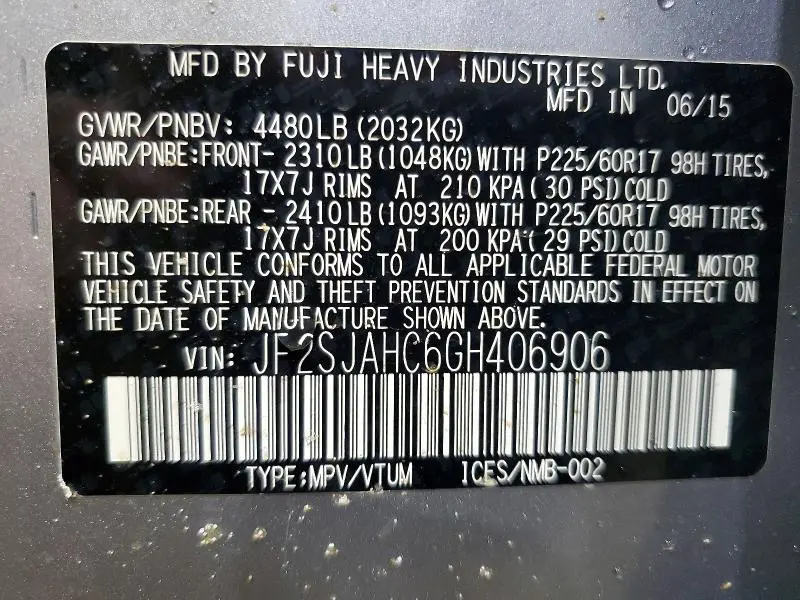 2016 SUBARU FORESTER 2.5I LIMITED  