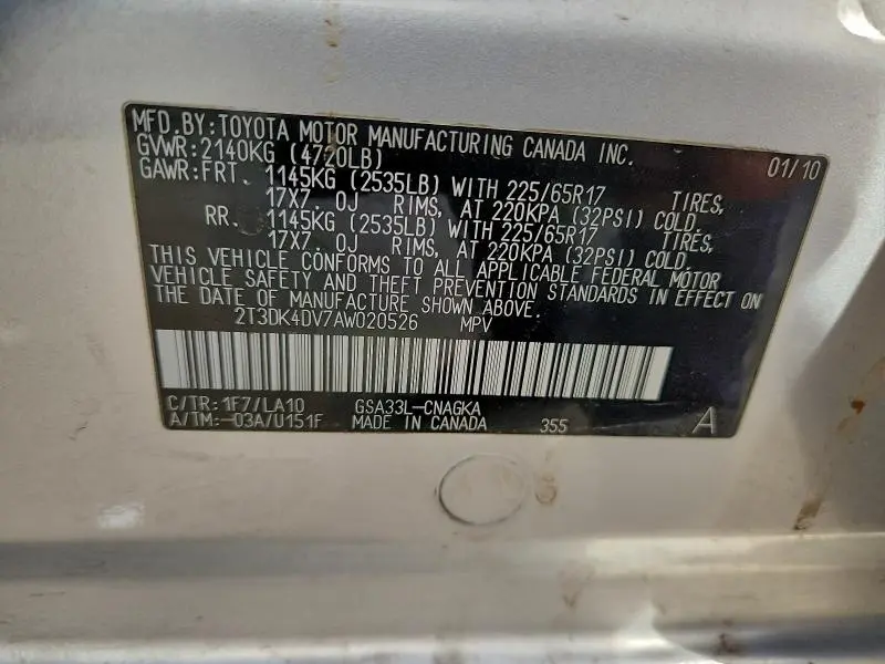 2010 TOYOTA RAV4 LIMITED  