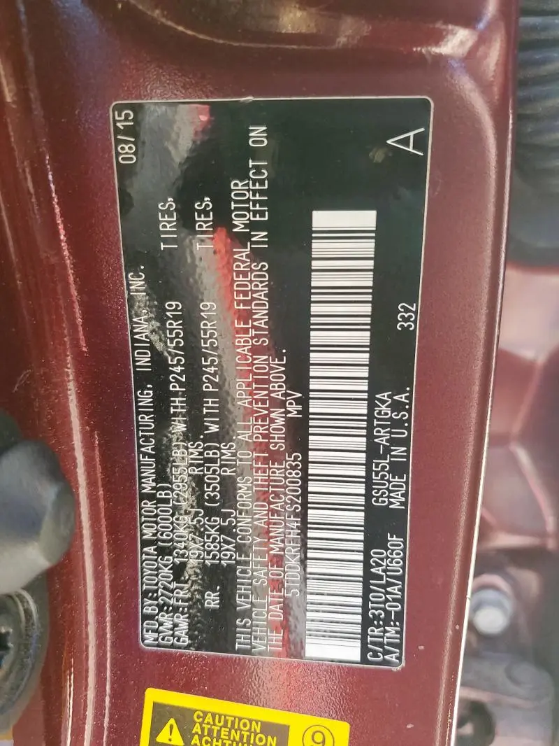 2015 TOYOTA HIGHLANDER LIMITED  