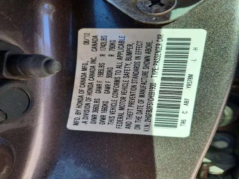 2012 HONDA CIVIC LX  