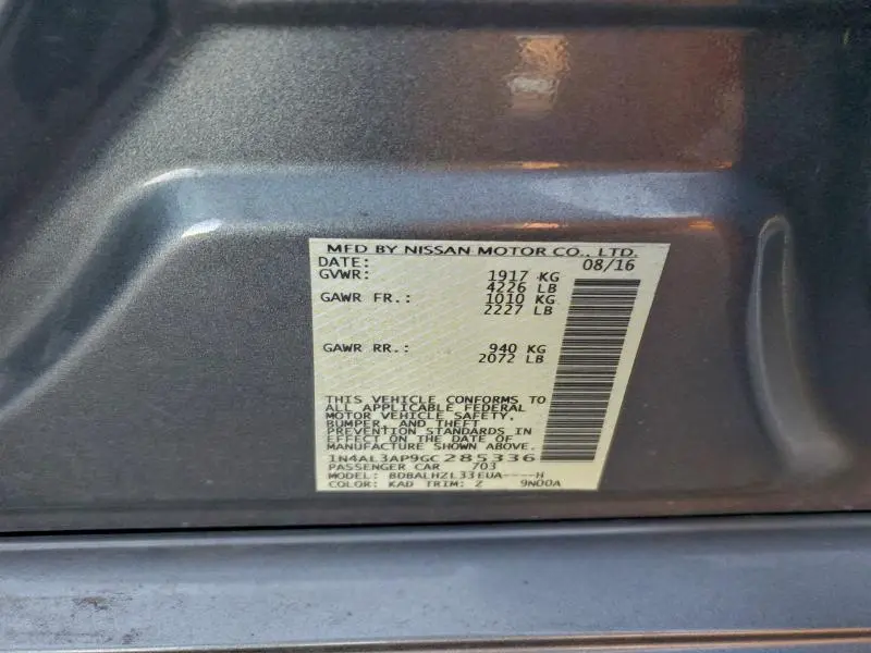 2016 NISSAN ALTIMA 2.5  