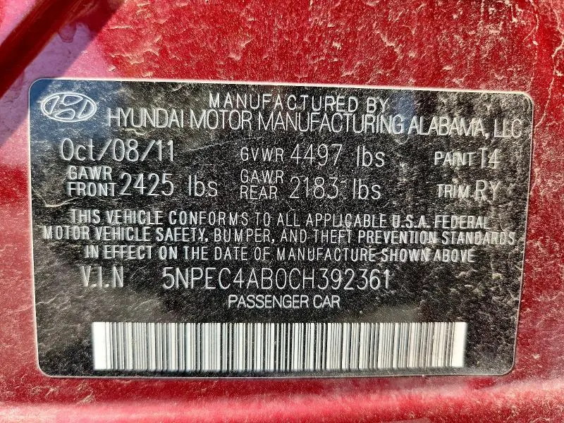2012 HYUNDAI SONATA SE 2.0T  