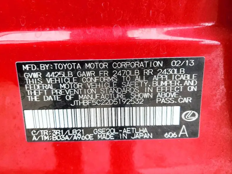 2013 LEXUS IS 250 BASE  