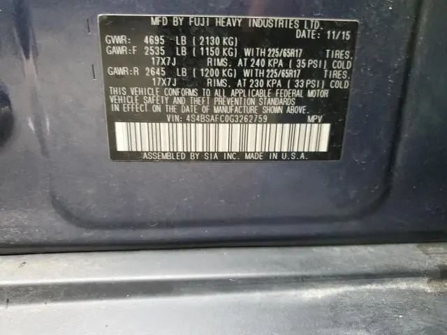 2016 SUBARU OUTBACK 2.5I PREMIUM  