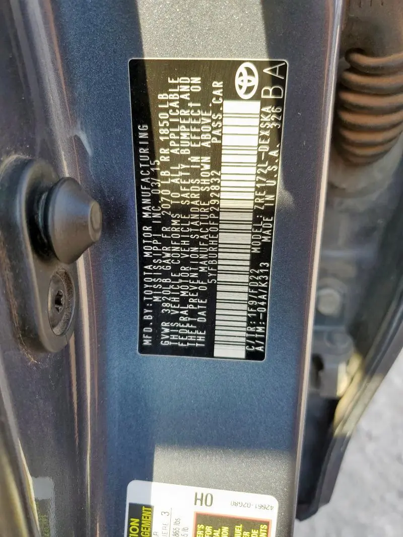 2015 TOYOTA COROLLA L  