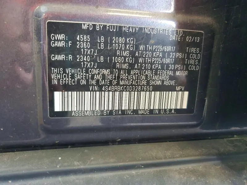 2013 SUBARU OUTBACK 2.5I LIMITED  