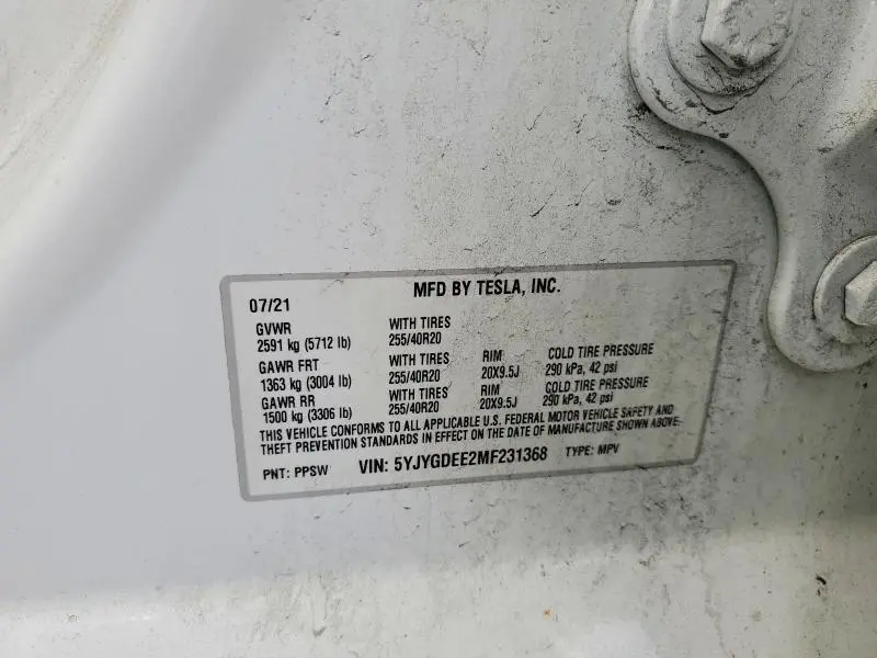 2021 TESLA MODEL Y   
