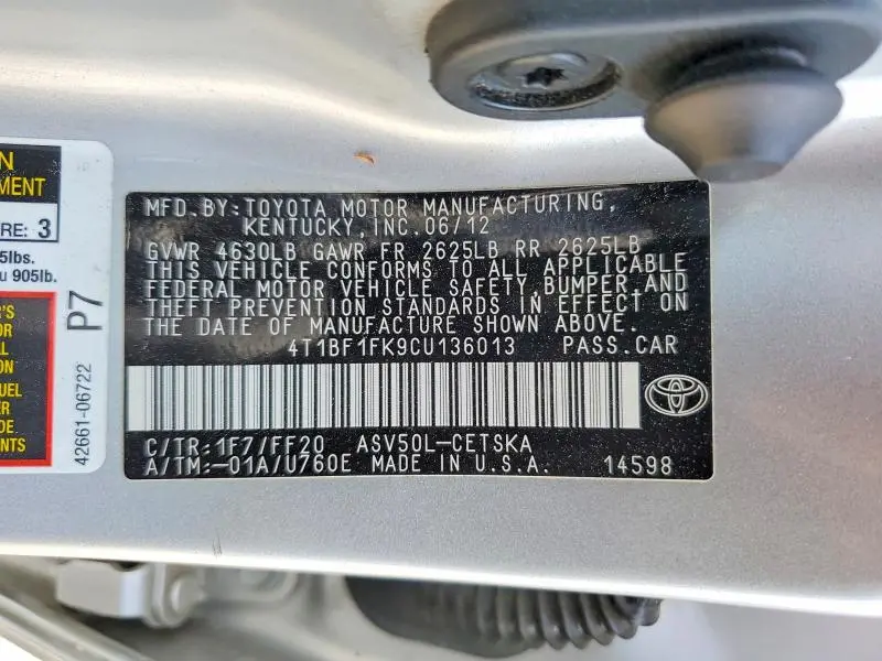 2012 TOYOTA CAMRY SE  