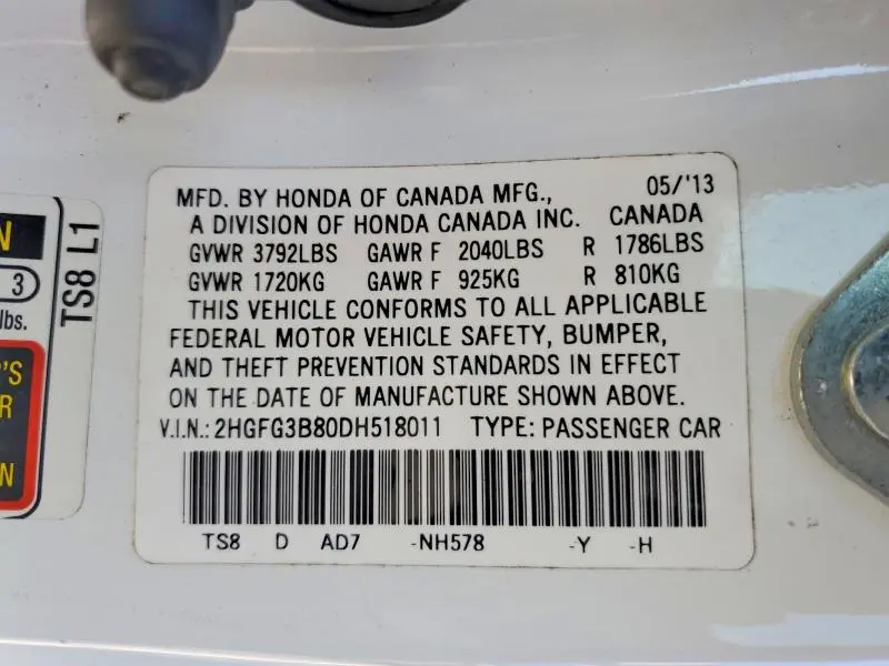 2013 HONDA CIVIC EX  