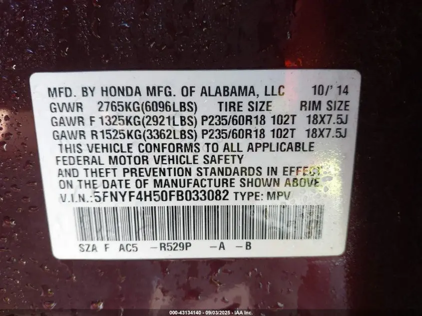 2015 HONDA PILOT EX-L