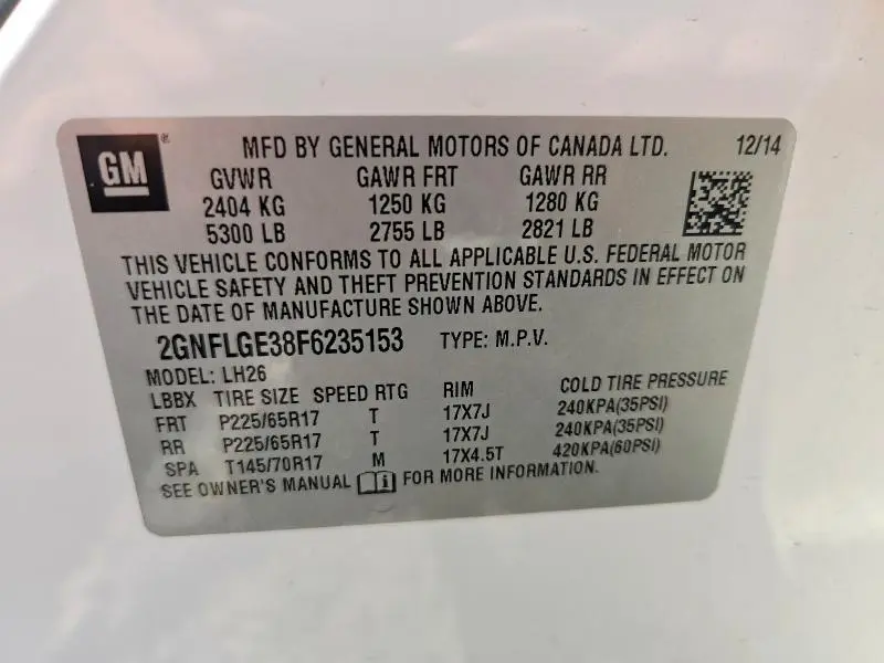2015 CHEVROLET EQUINOX LT  
