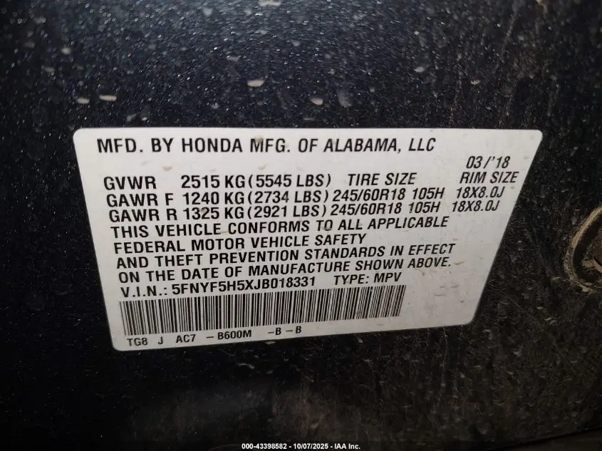 2018 HONDA PILOT EX-L